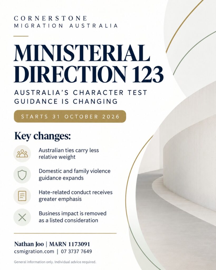 Ministerial Direction 123 Australian character test changes starting 31 October 2026