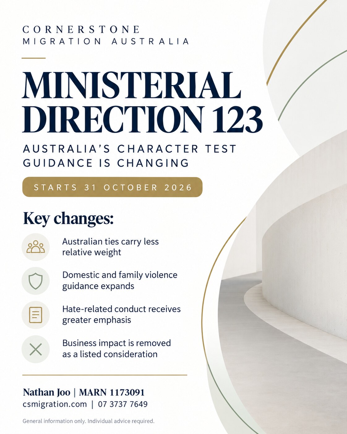 Ministerial Direction 123 Australian character test changes starting 31 October 2026